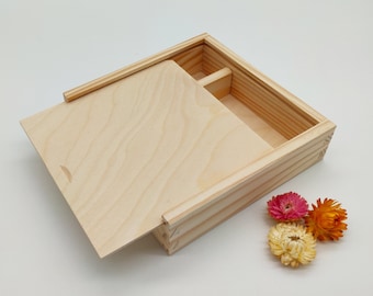 Wooden Box for 4"x6" Prints and USB Flash Drive | Photo and USB Wooden Box | Wooden Box with 2 Compartments | Photo Storage Box | Wedding