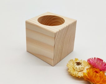 Wooden Crayon Holder | Unfinished Wooden Pen Cup | Cube Wooden Pencil Holder | Wood Desk Organizer | DIY Gift for Children | Wooden Office