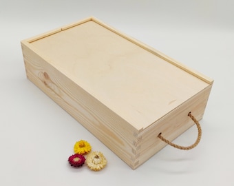 Wine Box for 2 Bottles with Sliding Lid | Wedding Gift | Storage Box | Unfinished Wooden Bottle Box | Double Wooden Wine Box | Decoupage