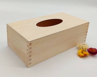 Wooden Tissue Box | Rectangle Tissue Box Cover | Unfinished Unpainted Plain Wood Box | Handkerchief | Long Tissue Box