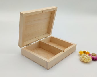 Small Wooden Box with Rounded Lid Edges | Wooden Box with Two Compartments | Box for Playing Cards | Plain Wood Box | Wedding Ring Box