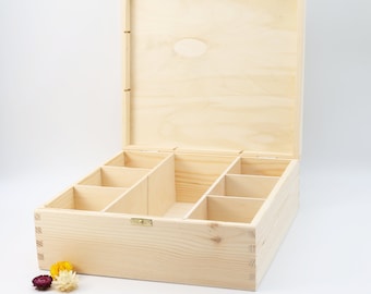 Wooden Box for Decanter and 6 Glasses | Unfinished Wood Box with Compartments | Gift for Him | Umpainted Plain Wood Box | Wedding Present