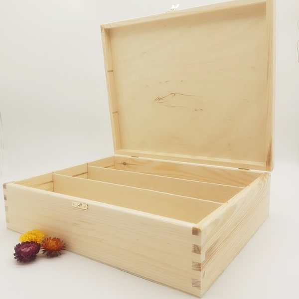 Wine Box for 3 Bottles with Wood Shavings | Wooden Present for Wine Lovers | Unfinished Wooden Bottle Box with Lid and Latch | Wine Storage