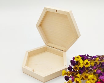 Small Hexagon Wooden Box | Unfinished Wood Box | Wedding Keepsake Box | Wooden Jewelry Box | Wooden Chest | Home Decor | Wooden Storage