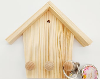 Wooden Key Rack | House Shaped Wooden Decor | Wall Key Holder for 3 Key | Unfinished Shelf for Keys | Entryway Key Hook | Wood Key Organizer