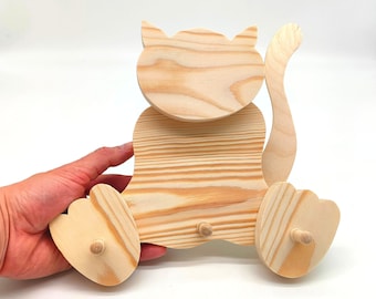 Animal wall hook | Towel hanger | Animal shape | Plywood Cat | Natural Pinewood | DIY | Hand cut | Beechwood Hook | wall hanger | kitty rack