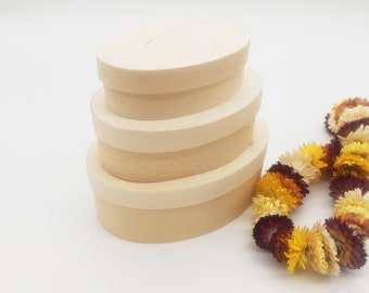Bugholzkiste | Nestbare ovale Holzkiste mit Deckel | Unvollendete Shaker-Box | Käsebox | Öko-Geschenkbox | DIY | Schmuckschatulle | Hochzeitsbevorzugung