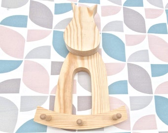 Kidds Room Hippo Wall Hook | Towel Rack | Wooden Hippopotamus | Natural Pinewood | DIY | Hand Cut | Beechwood Hook | Wall Hanger | Rack