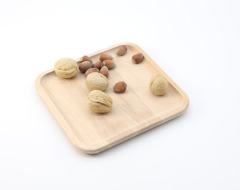 Square Wooden Tray | Unfinished Beech Wood Plate | Rustic Home Decor | Snack Nuts Fruit Serving Tray | Storage | Wooden Tray for Key