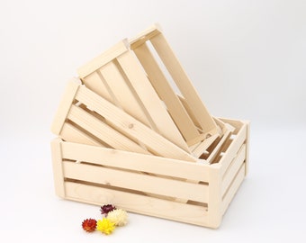 Set of 3 Slatted Crates | Wooden Storage Crate | Unfinished Wooden Container | Craft Crates | Wooden Nesting Boxes | Storage Wood Box
