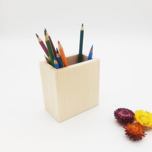 Unfinished Wooden Crayon Holder | Wood Pencil Holder | Wood Desk Organizer | Rectangular Wooden Pen Cup | DIY Gift for Kid | Wood Pencil Pot