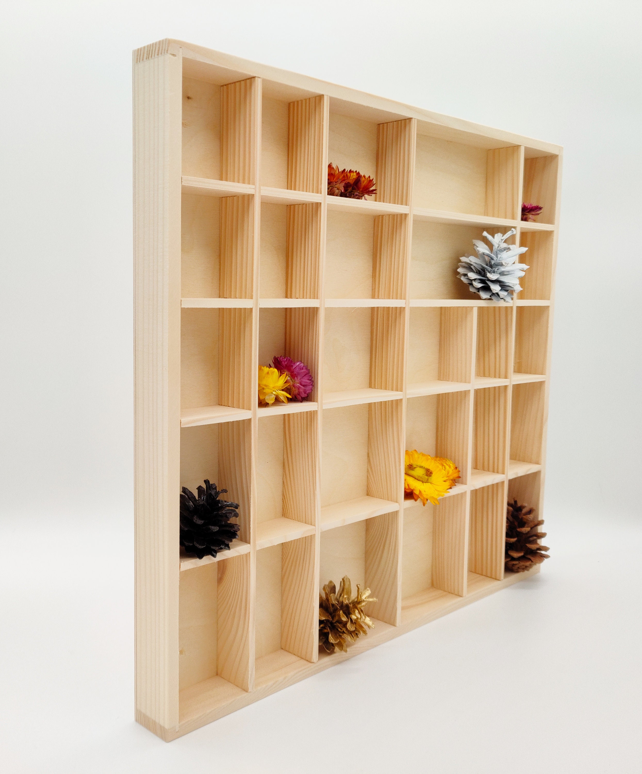 Shadow Box Unfinished Wooden Display With 28 Compartments