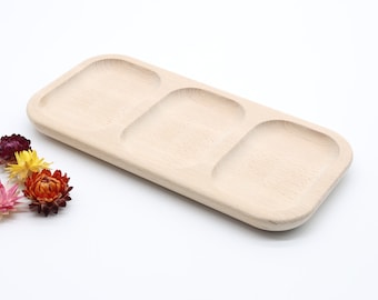 Catchall Tray | Wood Tray with Compartments | Unfinished Beech Wood Tray | Home Decor | Wooden Dish | Scandinavian Style | Jewelry Storage