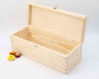 Wine - Champagne Box with Lid for 1 Bottle | Wood Storage Box | Unfinished Wooden Bottle Box with Latch | Birthday Anniversary New Home Gift