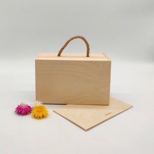 Wooden Box With Sliding Lid and Rope Handle | Wood Box With 2 ...