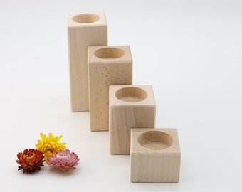 Wooden Tealight Holders | Square Beech Wood Candle Holders | Unfinished Wooden Candlesticks | Natural Table Decor | Wedding | Housewarming