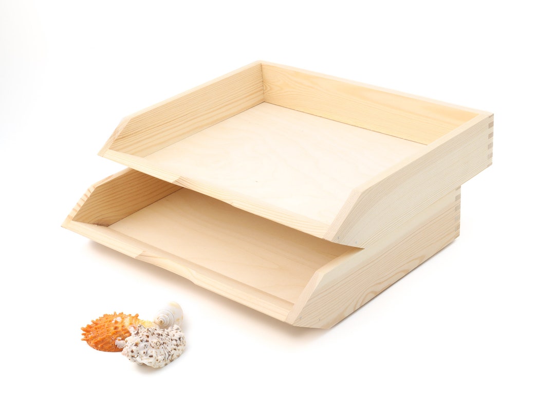 Set of 3 Office Desk Organizers | Wooden Documents Tray | Stacked A4 ...