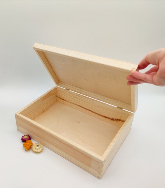 Natural Pine Wooden Box | Wood Storage Container with Sliding Lid