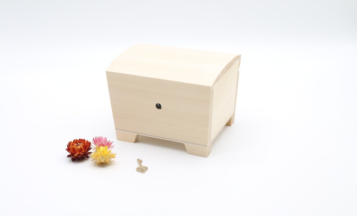Wooden Box With Key | Unfinished Wood Treasure Chest With Lock Key ...