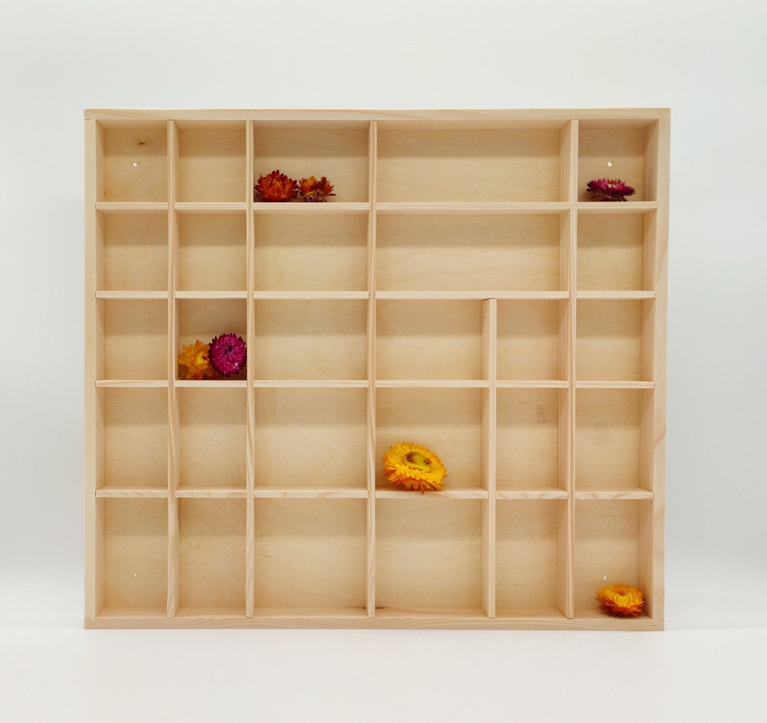 Shadow Box Unfinished Wooden Display With 28 Compartments Unpainted