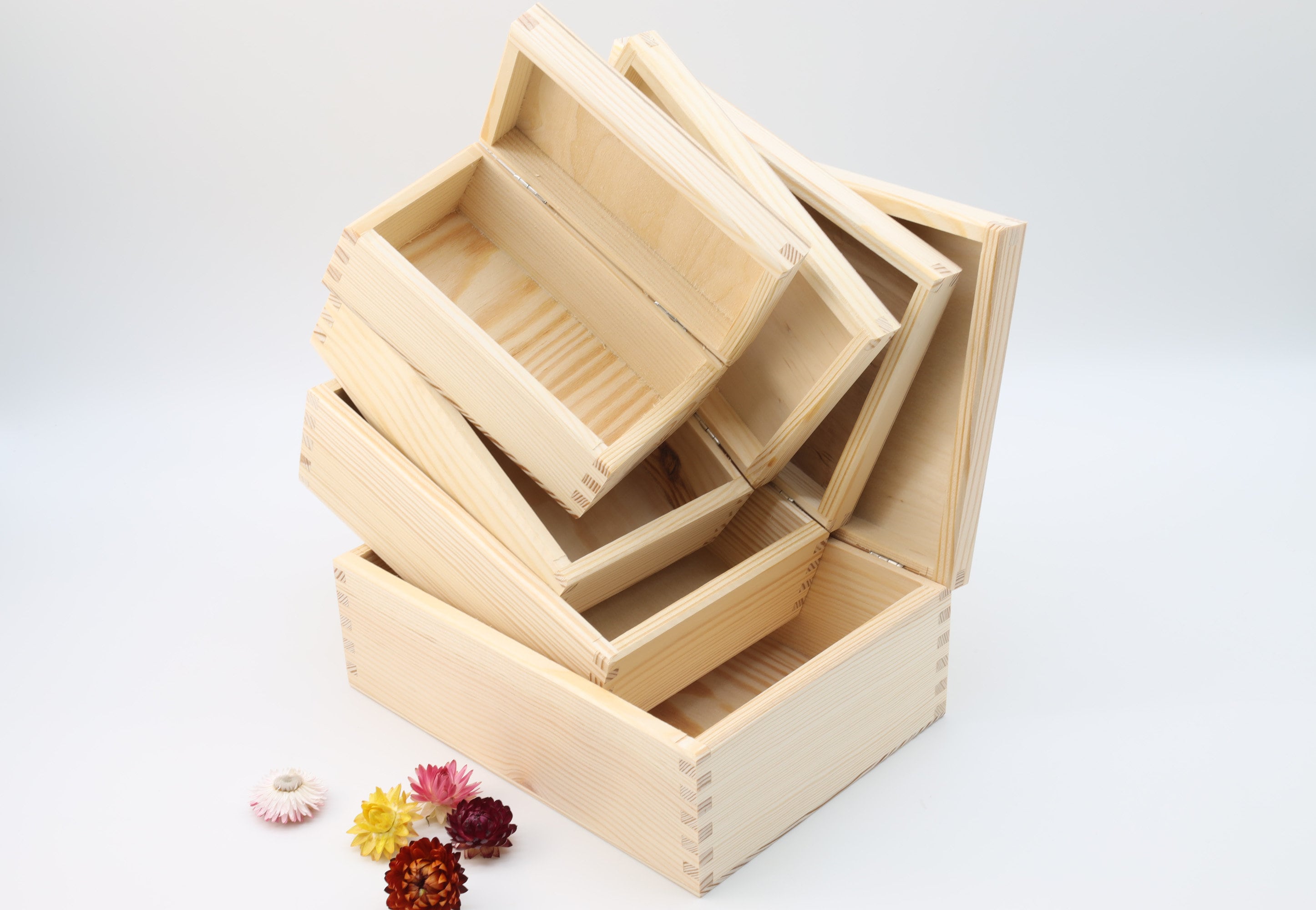6 cajas de almacenamiento de madera sin terminar con parte superior  deslizante, caja de regalo cuadrada de madera, caja de jabón, caja de