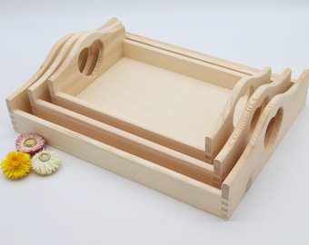 Wooden Tray with Heart Shaped Handles | Unfinished Wood Tray | Serving Tray Set | Decoupage | Rustic Kitchen Decor | BreakfastTray