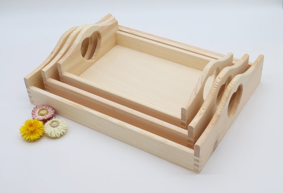Wooden Tray With Heart Shaped Handles Unfinished Wood Tray Serving Tray Set  Decoupage Rustic Kitchen Decor Breakfasttray 