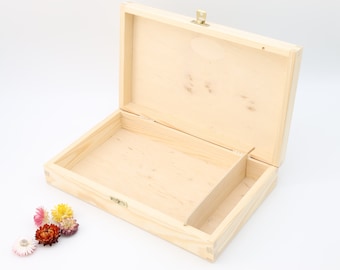 Wooden Box For 6"x8" Prints and USB Flash Drive | Photo and USB Box | Wooden Box with 2 Compartments | Wedding Photo USB Box with Latch
