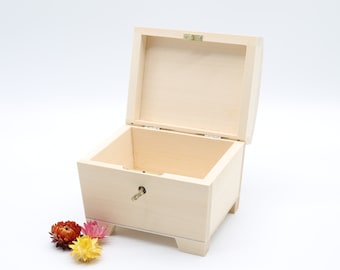 Wooden Box With Key | Unfinished Wood Treasure Chest With Lock Key | Linden Wood Box  | Jewelry Box | Wedding Gift | Gift for Her | Keepsake