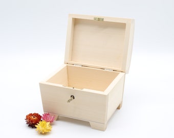 Wooden Box With Key | Unfinished Wood Treasure Chest With Lock Key | Linden Wood Box | Jewelry Box | Wedding Gift | Gift for Her | Keepsake