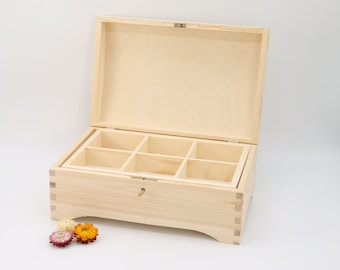 Wooden Chest With Key and Tray | Unfinished Wooden Treasure Box With Key and Removable Tray | Keepsake Box | Jewelry Box | Storage Box | DIY