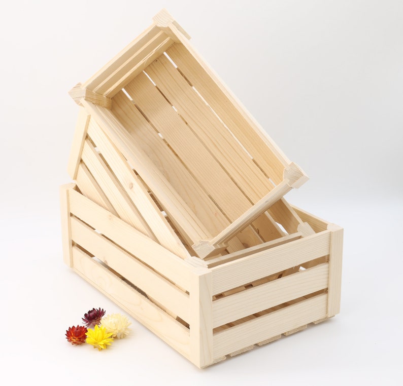 Set of 3 Slatted Crates | Wooden Storage Crate | Unfinished Wooden ...
