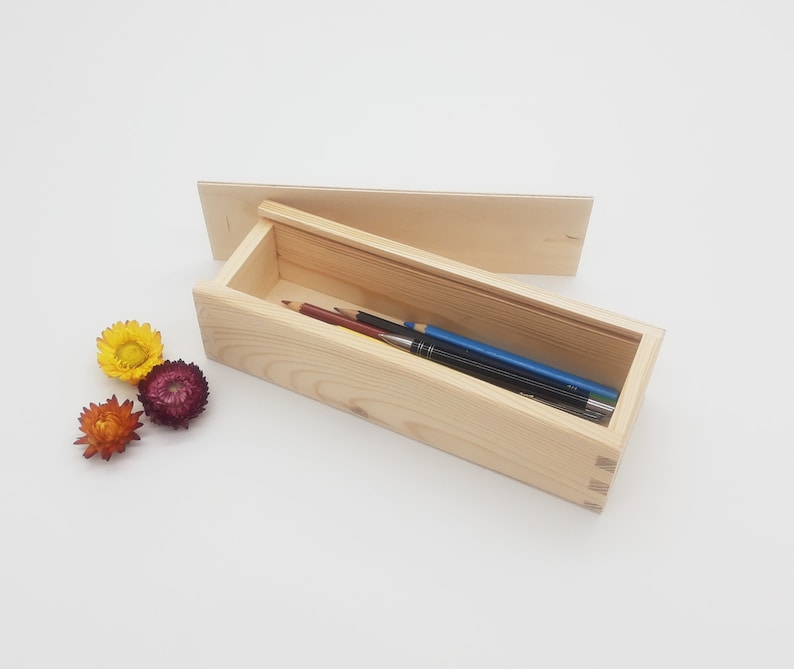 Wooden Pencil Case With a Sliding Lid Wooden Pen and Pencil Etsy