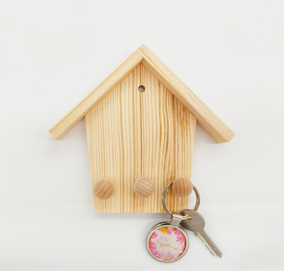Porta llaves de madera Decoración de madera en forma de casa Llavero de  pared para 3