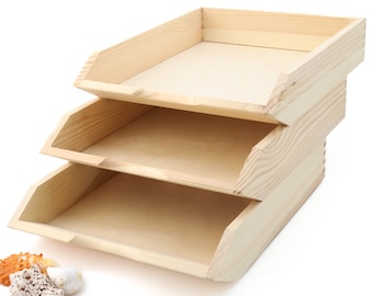 Set of 3 Office Desk Organizers | Wooden A4 Paper Tray | Stacked Paper Tray | Paper Holder | Desk Office Accessories | Wooden File Sorter
