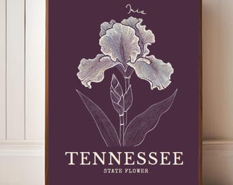 Arte digital de lirios de Tennessee: Impresión botánica minimalista de pared con la flor estatal, elegante ilustración floral