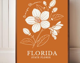Florida Orange Blossom Digital Art – Minimalist Botanical Wall Decor, State Flower Printable Art