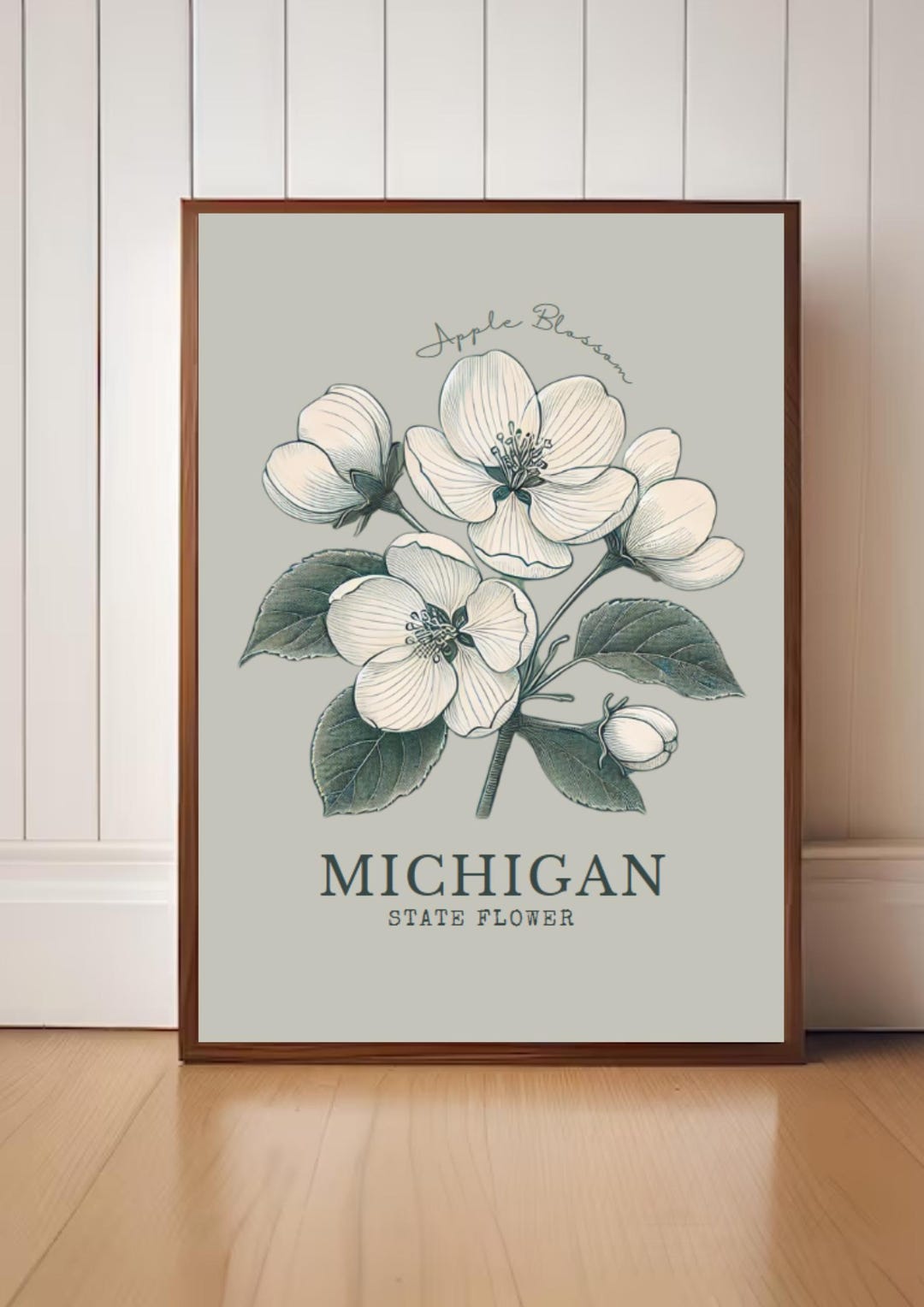 Michigan Apple Blossom Digital Art – Minimalist State Flower Botanical ...
