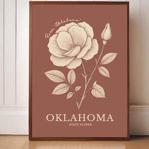 Oklahoma State Flower Art Print – Oklahoma Rose Vintage Botanical Illustration