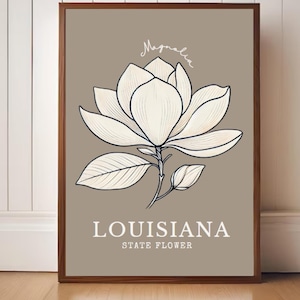 Art numérique de magnolia de Louisiane - Décoration murale botanique minimaliste de fleurs d&#39;État, illustration florale du Sud