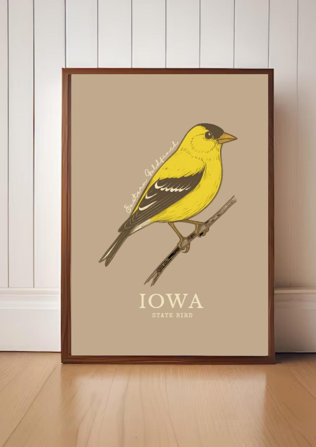Iowa State Bird Art Print Eastern Goldfinch Vintage Botanical