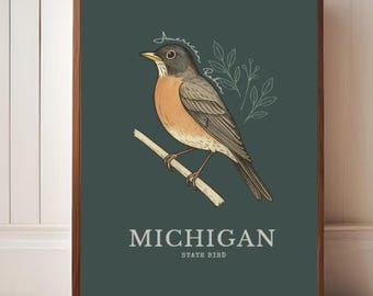 ミシガン州の鳥のプリント | アメリカンロビン | 自宅でプリント