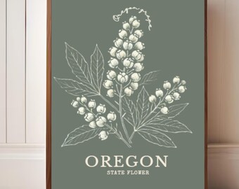 Oregon Grape Digital Art – Minimalist State Flower Botanical Print, Elegant Nature Illustration