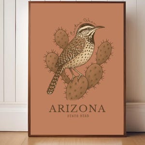 Arizona State Bird Art Print – Cactus Wren Vintage Desert Illustration