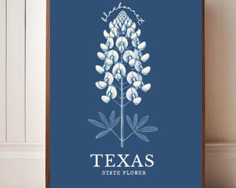 Texas Bluebonnet Digital Art – Minimalist State Flower Botanical Print, Elegant Wildflower Illustration
