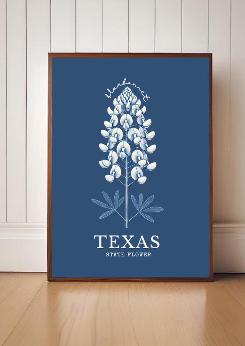 Texas Bluebonnet Digital Art – Minimalist State Flower Botanical Print ...