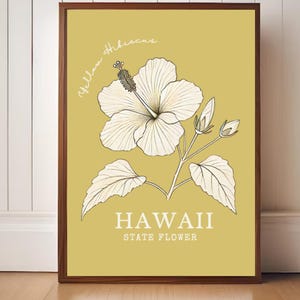 Hawaii Gelb Hibiskus Digitale Kunst - Minimalistischer Zustand Blumen Wanddruck, modernes botanisches Wohndekor