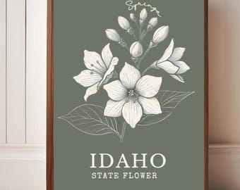 Idaho Syringa Digital Art – Minimalistyczny botaniczny wydruk ścienny z kwiatem stanowym, wystrój inspirowany naturą