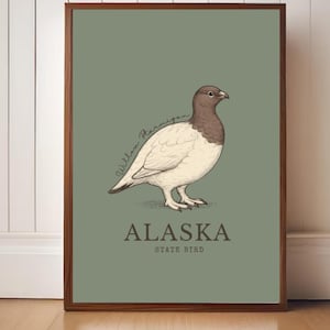 Alaska State Bird Art Print – Willow Ptarmigan Vintage Botanical Illustration