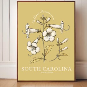 South Carolina Yellow Jessamine Digital Art – Minimalist State Flower Botanical Print, Elegant Wildflower Illustration